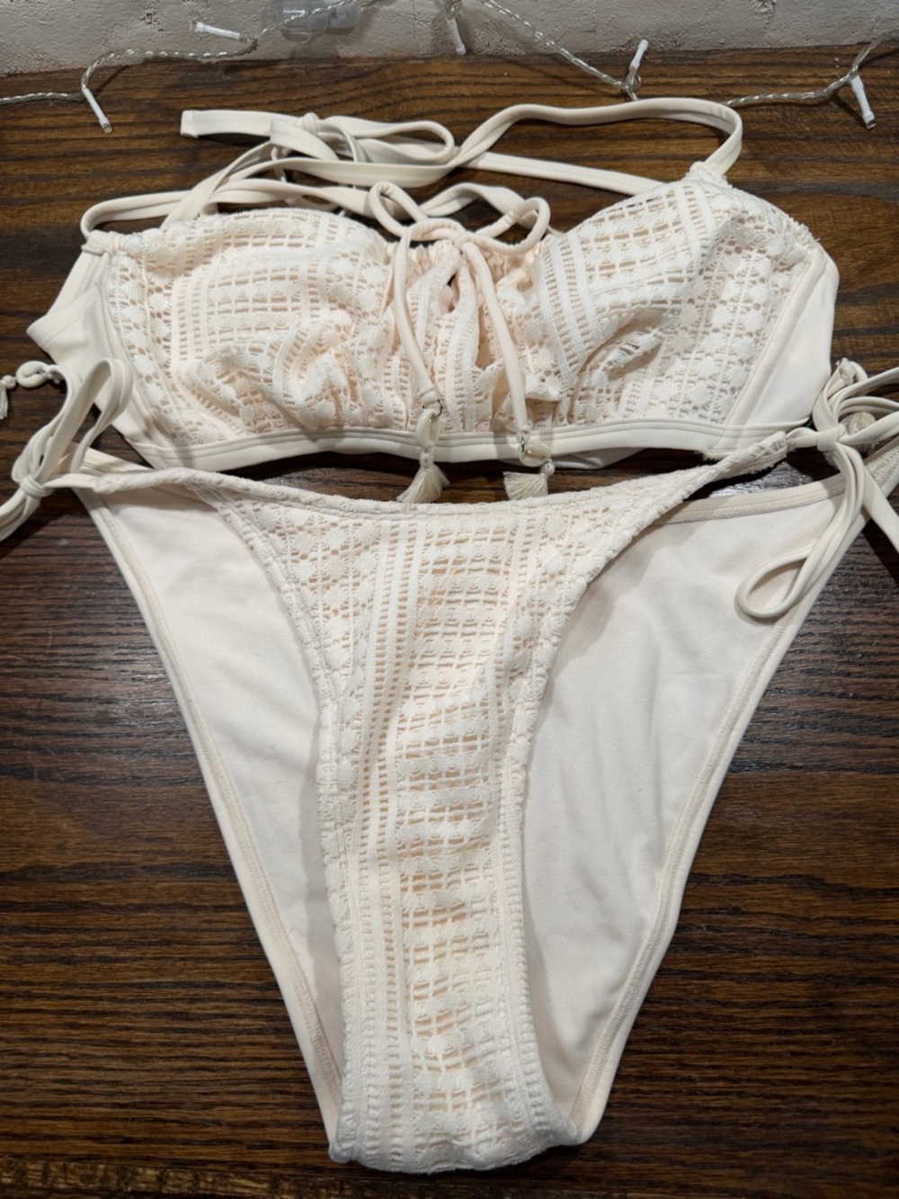 wild fable Cream Lace Bikini Top and Bottom Set